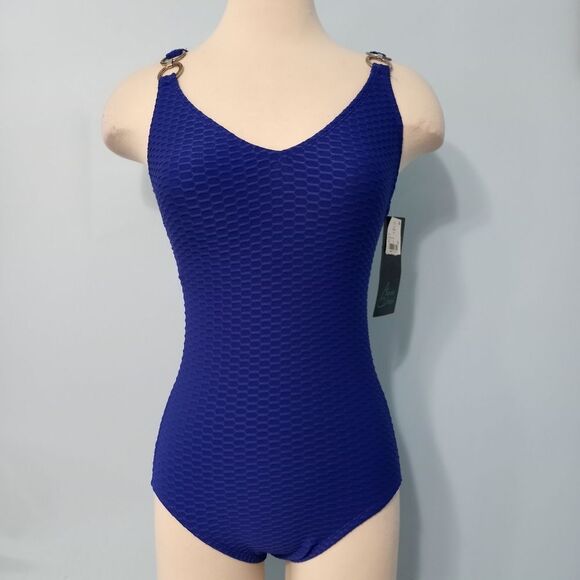 Aqua Green Textured One Piece Swimsuit Size Small Blue NWT - Picture 15 of 15